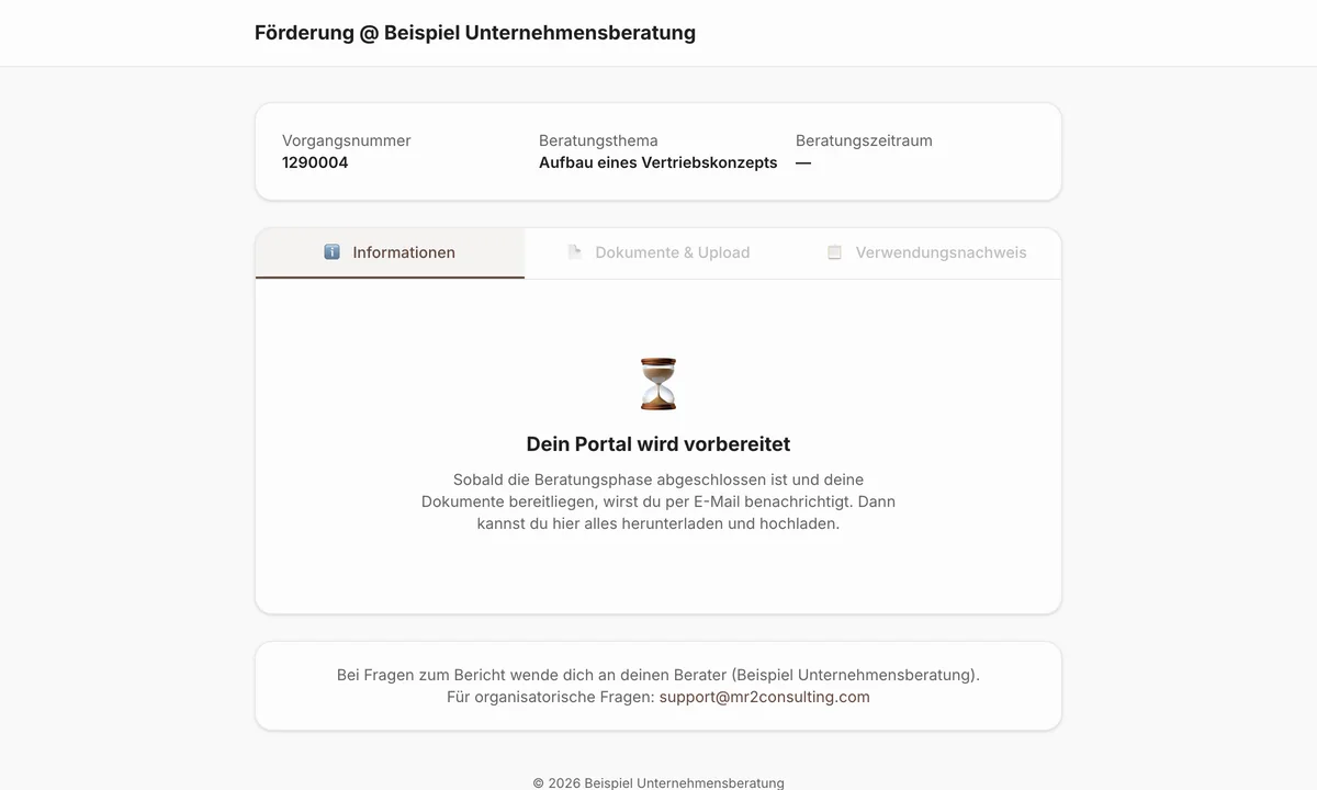 Klientenportal: Ansicht für den Klienten ohne Konto